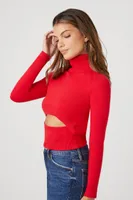 Women's Cutout Turtleneck Sweater in Red Large