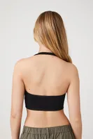 Women's Seamless Ribbed Knit Halter Top in Black, M/L