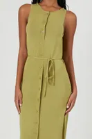 Women's Tie-Waist Sweater Midi Dress in Light Olive, XS