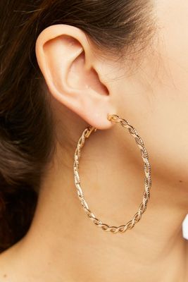 Women's Twisted Cutout Hoop Earrings in Gold