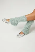 Fuzzy Knit Leg Warmers in Green Haze