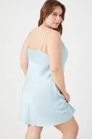 Women's Satin Slip Mini Dress in Blue, 0X