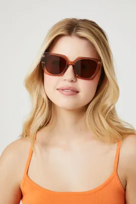 Square Cat-Eye Sunglasses in Peach /Brown