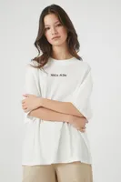 Women's Oversized New York Graphic T-Shirt in White/Black, Size XS