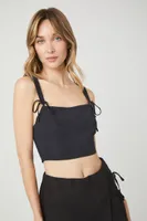 Women's Tie-Strap Cropped Tank Top in Black Medium