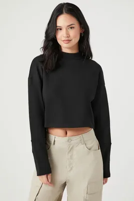Women's French Terry Cropped Pullover in Black Medium