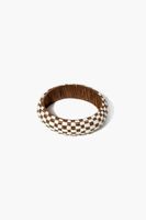 Women's Checkered Wooden Bangle Bracelet in White/Brown, M/L