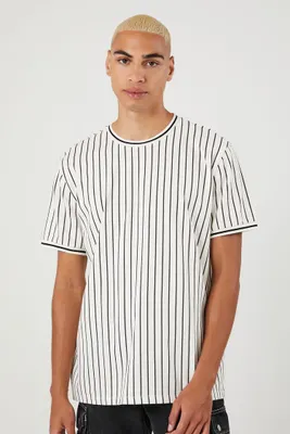 Men Striped Crew-Neck T-Shirt in White/Black Large