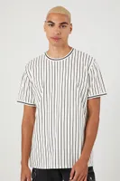 Men Striped Crew-Neck T-Shirt in White/Black Large