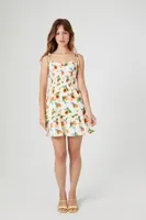 Women's Tropical Fruit Print Mini Dress in White Small