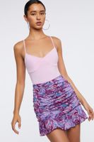 Women's Marble Print Ruched Mini Skirt in Purple Small