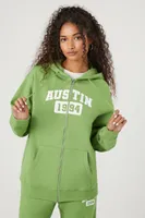 Women's Austin Graphic Fleece Zip-Up Hoodie in Pepper Green, XS