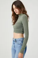 Women's Ruched Mock Neck Crop Top Cypress