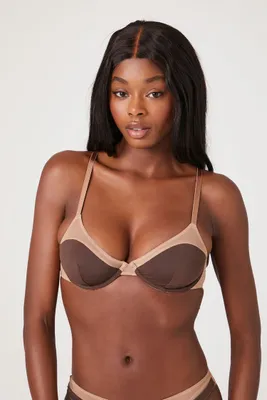 Women's Mesh Colorblock Underwire Bra in Chocolate/Sand, XL