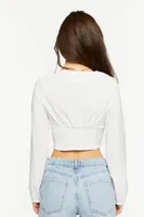 Women's Lace-Up Seamed Crop Top in White Large