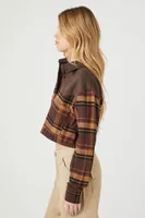 Women's Cropped Flannel Plaid Shirt in Brown Medium