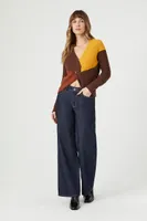 Women's Twisted Colorblock Cropped Sweater in Brown Large