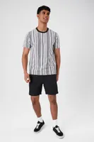 Men Textured Striped Crew T-Shirt in Black, XXL