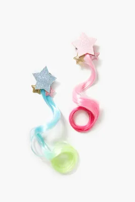 Girls Star Clip Hair Extension Set (Kids) in Pink