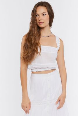 Women's Ruffled Crochet Crop Top in White, XL