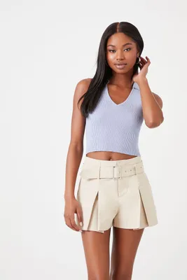 Women's Belted Twill Mid-Rise Shorts