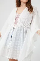 Women's Pom Pom-Trim Kimono in White, 3X