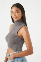 Women's Sweater-Knit Turtleneck Crop Top in Dark Grey Large