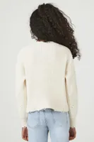 Girls Distressed Colorblock Sweater (Kids) in Cream, 11/12