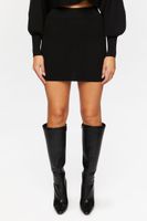 Women's Ribbed Sweater & Mini Skirt Set in Black, XXL