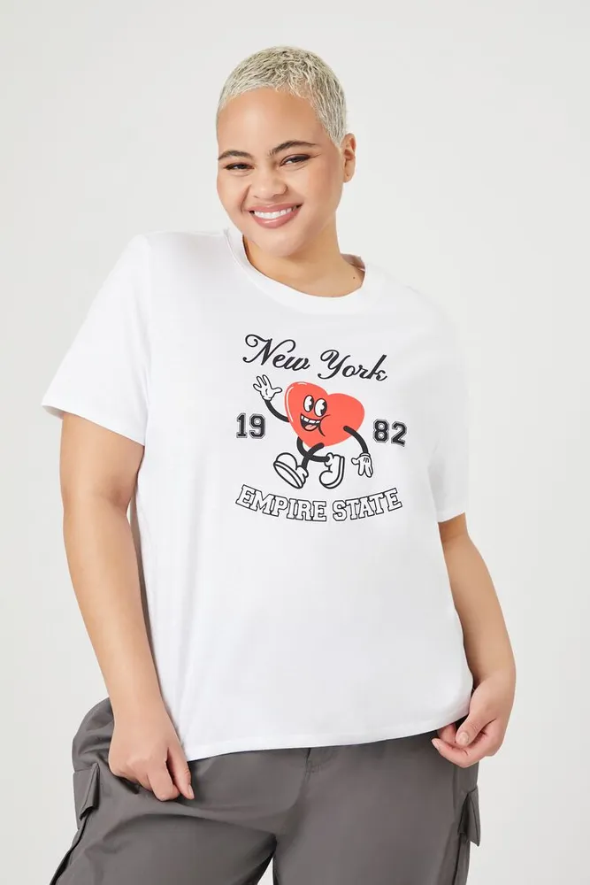 Women's New York Heart T-Shirt in White, 3X