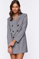 Women's Plaid Double-Breasted Blazer Mini Dress in Grey Small