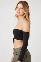 Women's Ruched Off-the-Shoulder Crop Top in Black Medium