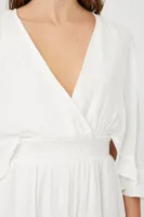 Women's Plunging Ruffle-Trim Romper in White Small