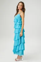 Women's Chiffon Ruffle Midi Dress in Blue Medium