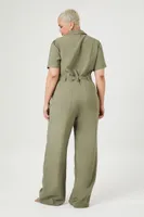 Women's Tie-Front Jumpsuit in Olive, 3X