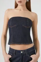 Women's Cropped Denim Tube Top in Dark Denim Medium