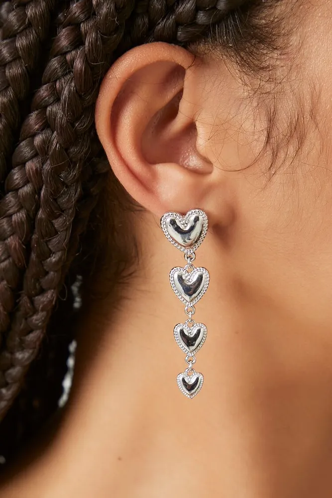 Women's Tiered Heart Drop Earrings in Silver