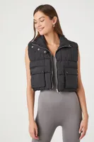 Women's Cropped Zip-Up Puffer Vest in Black Large