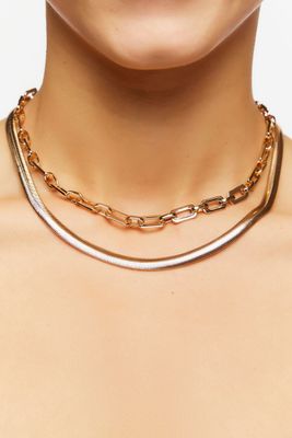 Women's Cable & Snake Chain Necklace Set in Gold