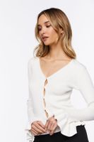 Women's Faux Pearl Cutout Cardigan Sweater in Cream Medium