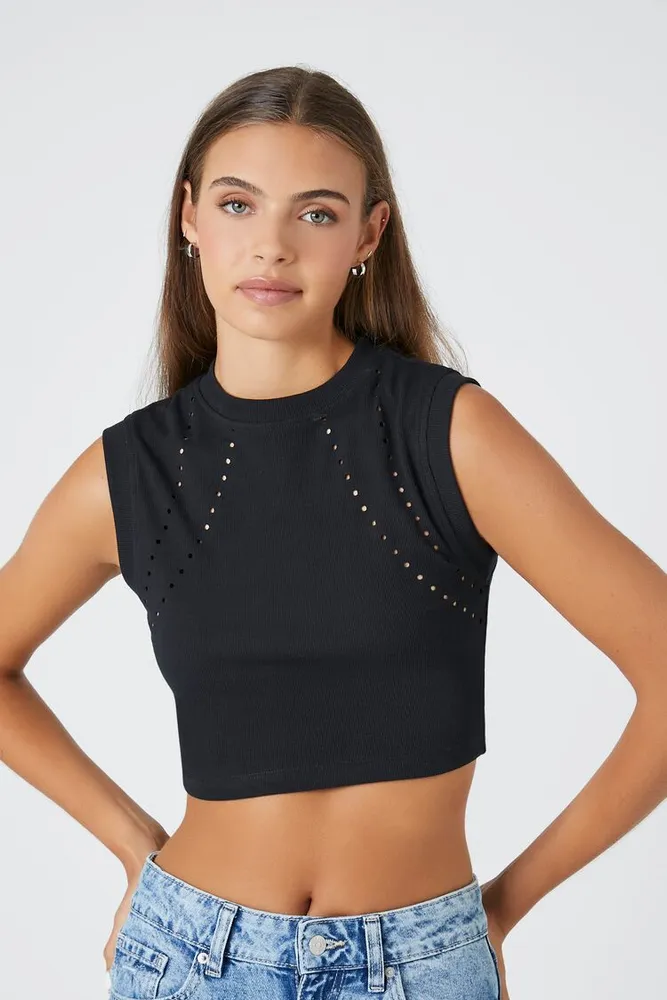 Forever 21 Women's Cropped Tank Top in Black, XL
