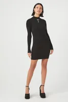 Women's Rhinestone Bow Mini Sweater Dress in Black Small