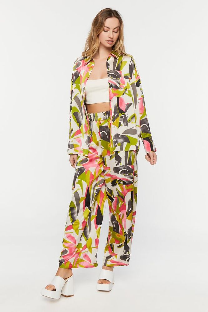 Abstract Floral Wide-Leg Pants