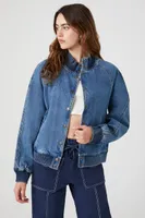 Women's Denim Bomber Jacket in Medium Denim Small