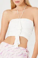 Women's Ruffle Cropped Halter Top in White Medium