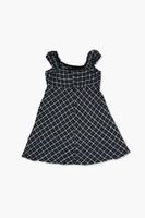 Girls Plaid Cap-Sleeve Dress (Kids) in Black, 13/14