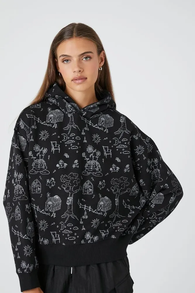 Forever 21 Women's Doodle Graphic Hoodie in Black Small