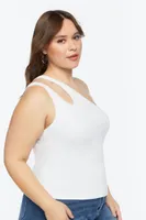 Women's One-Shoulder Cutout Top in White, 0X