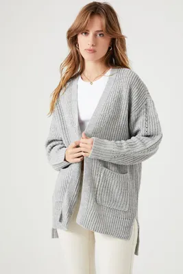 Women's Open-Front Cardigan Sweater in Grey Large