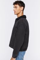 Men Denim Faux Shearling Jacket in Black/Black Large